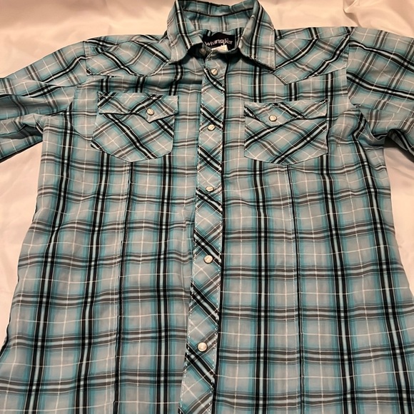 Boys Large Short Sleeve Wrangler Pearl Snap Button Down Shirt - Picture 1 of 4
